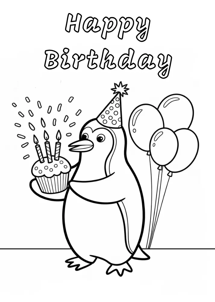 Cute Penguin with Cupcake to Color