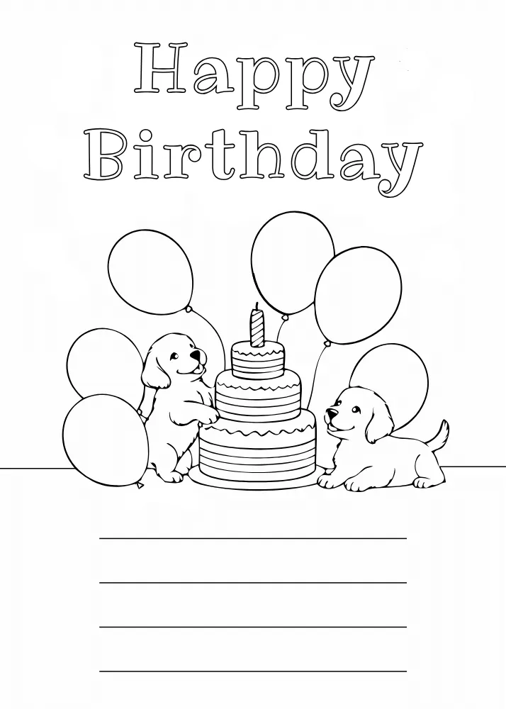 Printable Puppies Birthday Card to Color