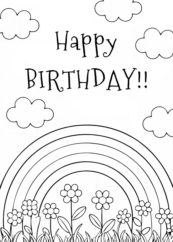 Color the "Happy Birthday" Rainbow-Themed Card