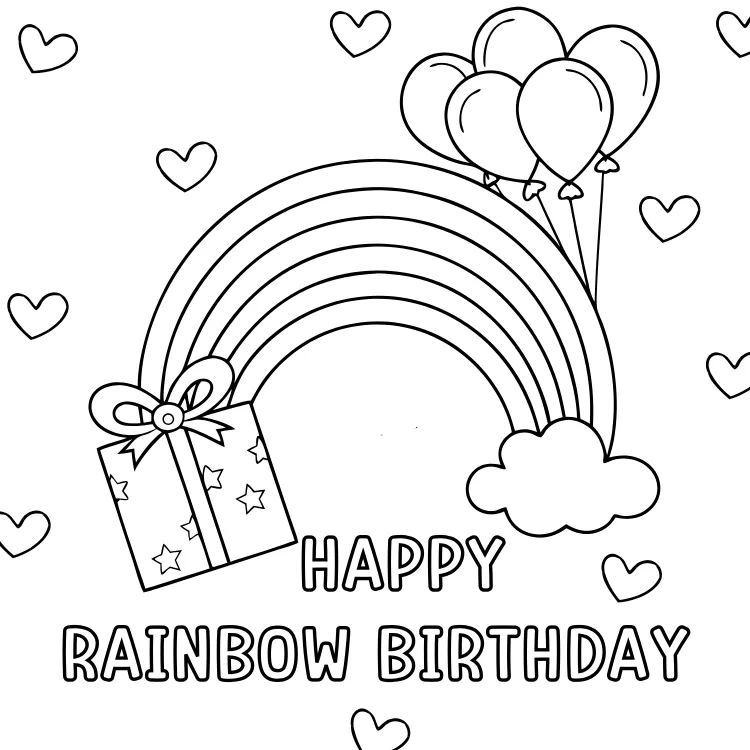 Rainbow with Birthday Gift to Color 