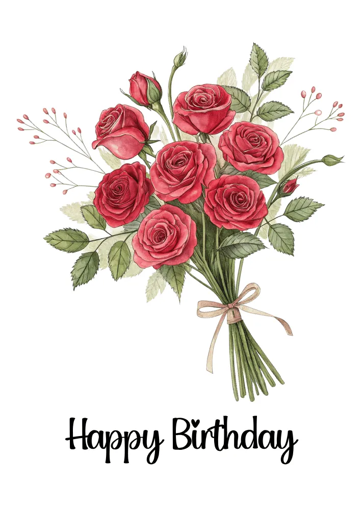 Bunch of Red Roses - Birthday Card
