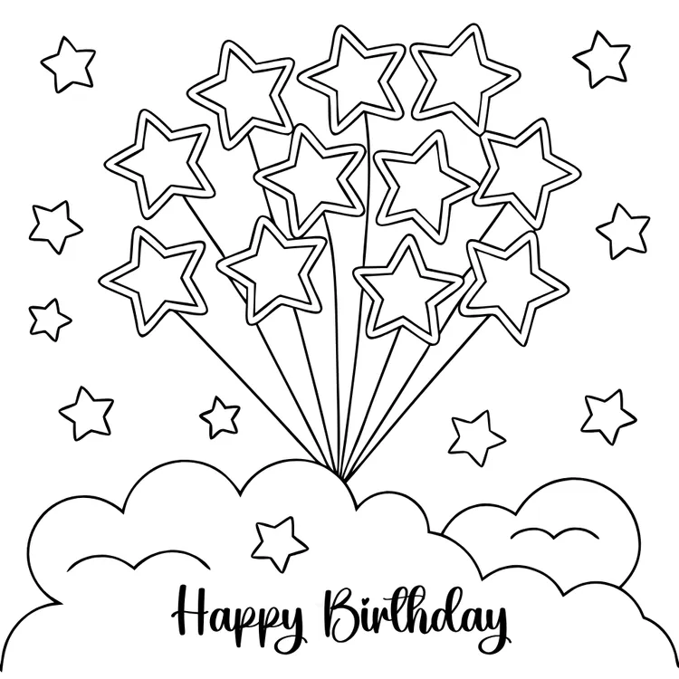 Star Balloon and Clouds to Color