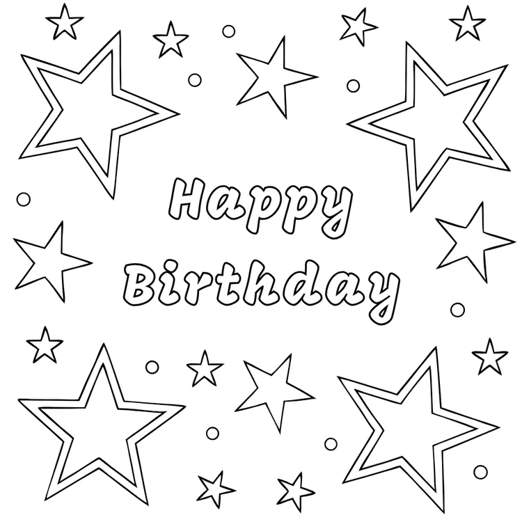 Color the Star-Themed Printable Birthday Card.