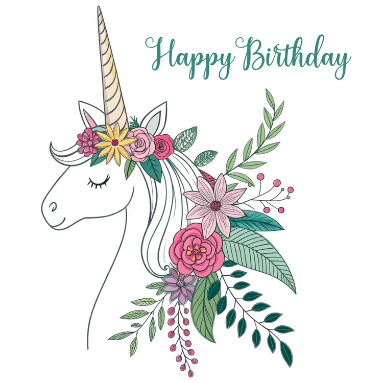 Printable Beautiful Unicorn "Happy Birthday" Card