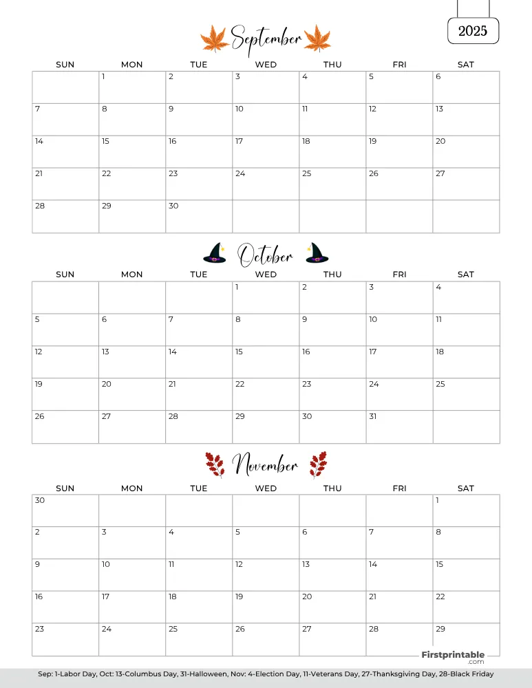 Printable Fall Calendar 2025 Template 01