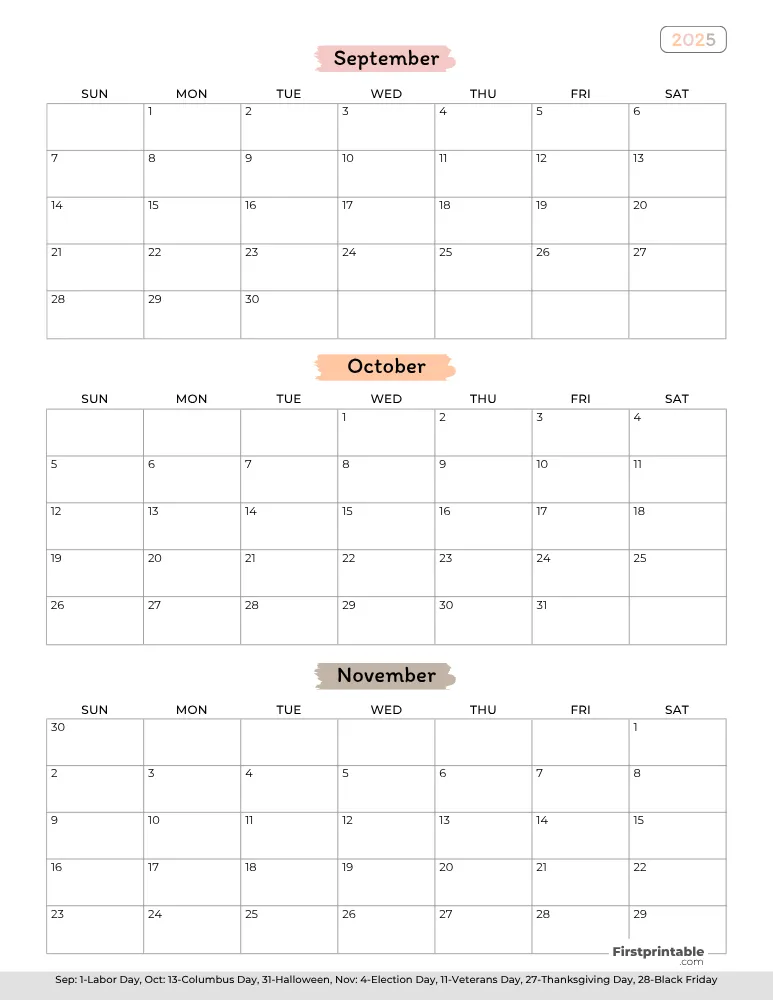 Printable Fall Calendar 2025 Template 02
