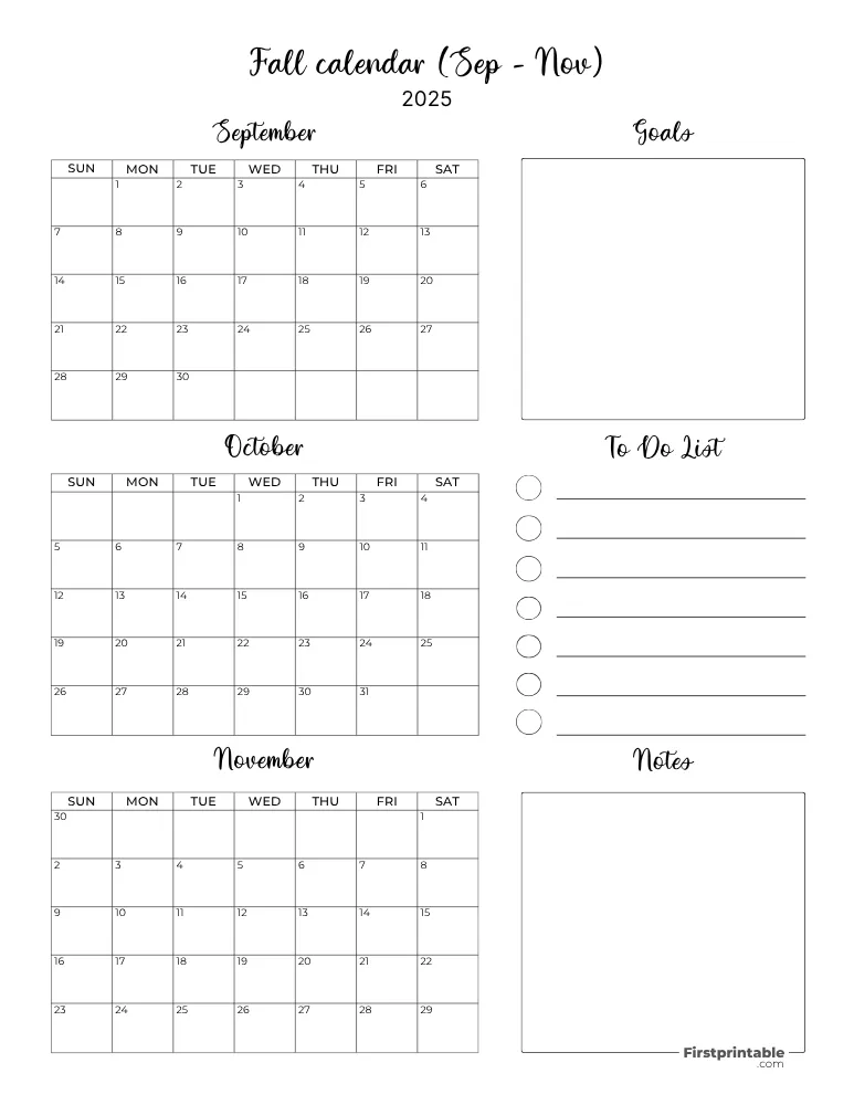 Printable Fall Calendar 2025 Template 08