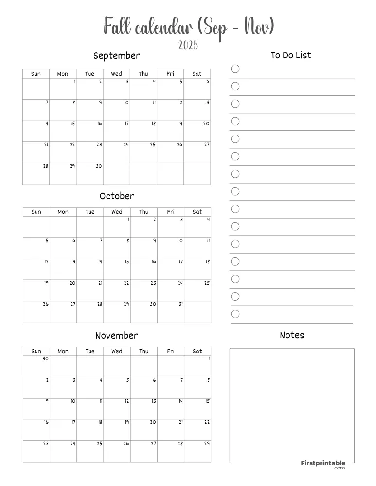 Printable Fall Calendar 2025 Template 09