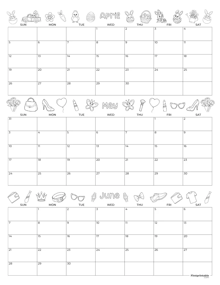 Printable Quarterly Calendar 2026 Q2 - Template 11