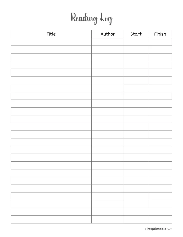 Printable Reading Log Template 01