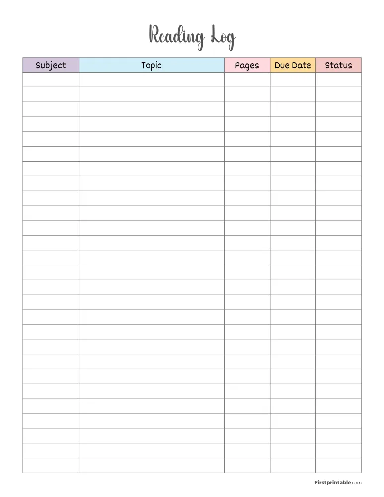 Printable Reading Log Template 04