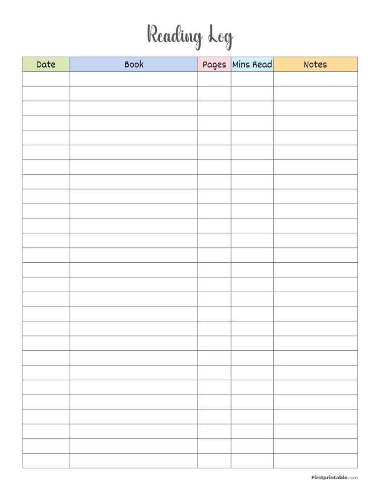 Printable Reading Log Template 05