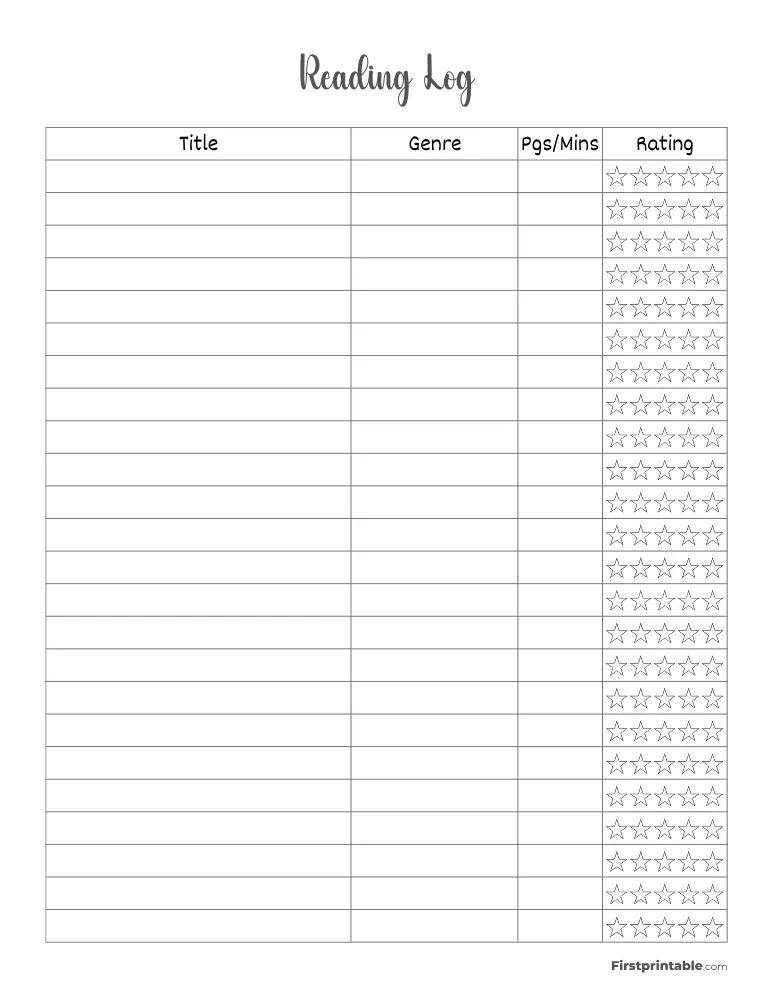Printable Reading Log Template 06