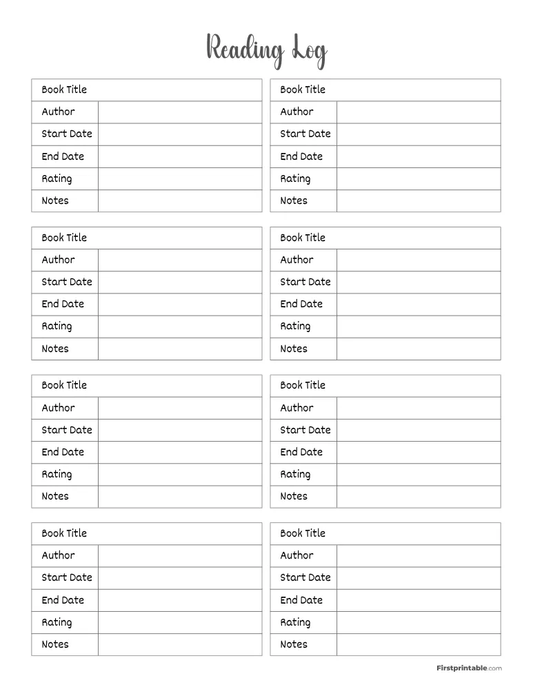 Printable Reading Log Template 07