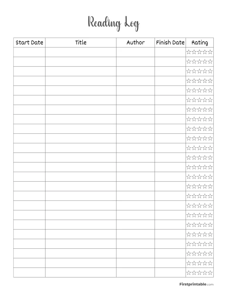 Printable Reading Log Template 08