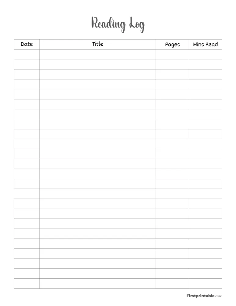 Printable Reading Log Template 10