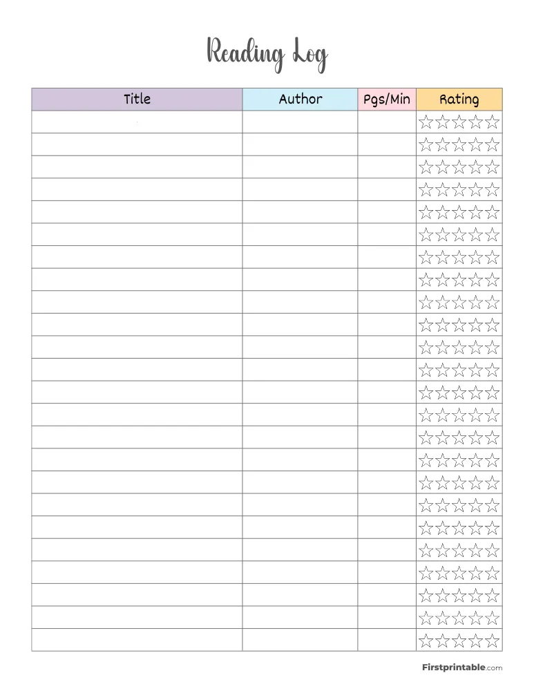 Printable Reading Log Template 11