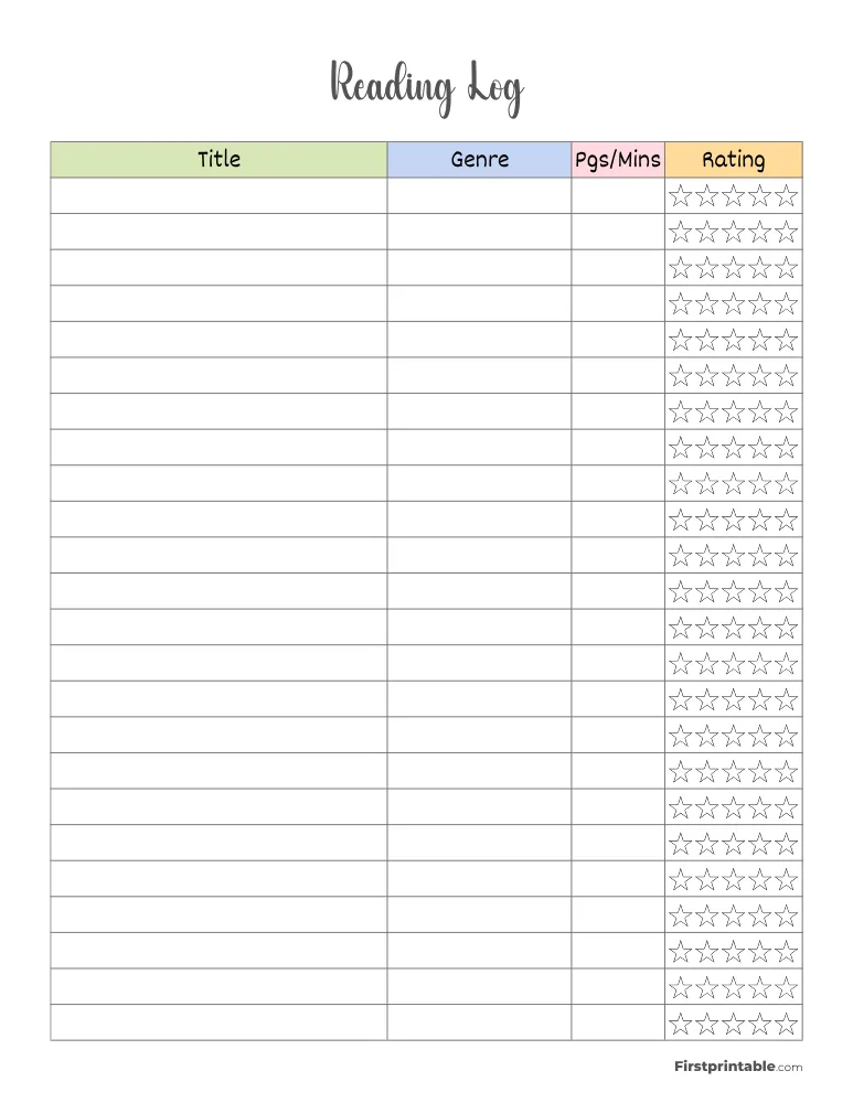 Printable Reading Log Template 13
