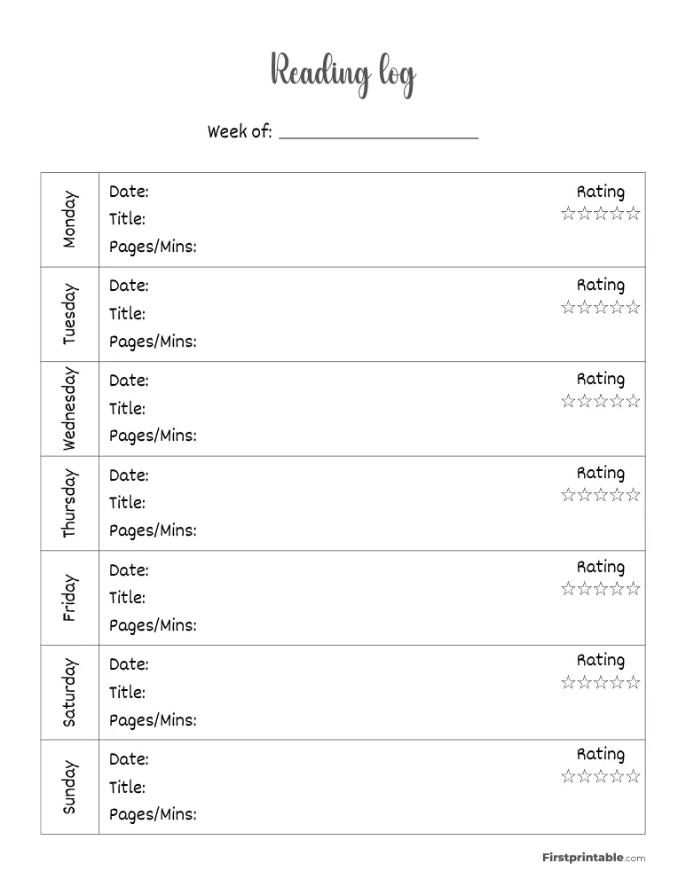 Printable Reading Log Template 14