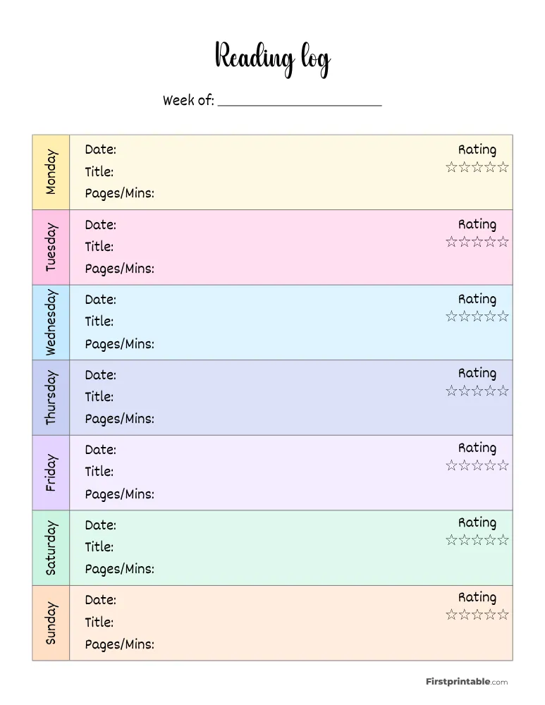 Printable Reading Log Template 15