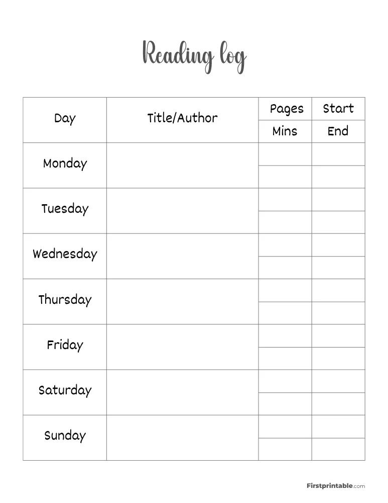 Printable Reading Log Template 16