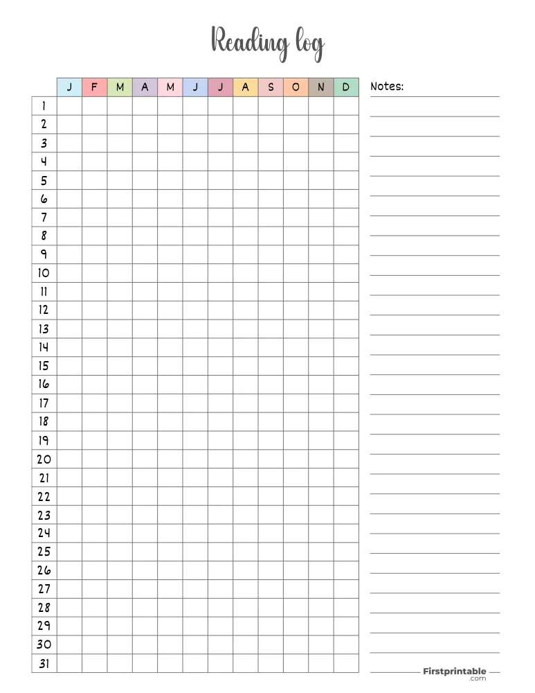 Printable Reading Log Template 20