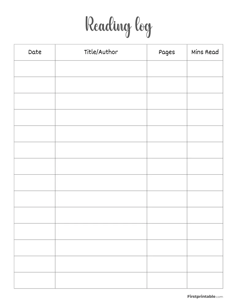 Printable Reading Log Template 22