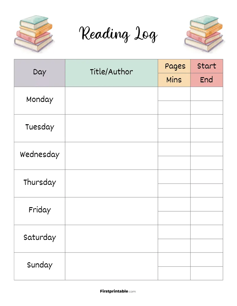 Printable Reading Log Template 26