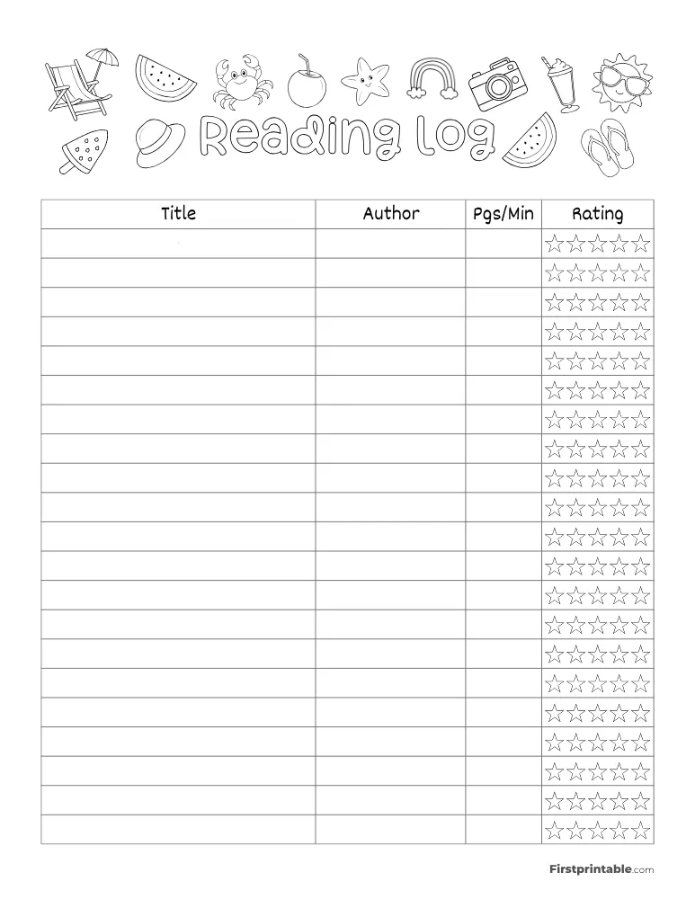 Printable Reading Log Template 29