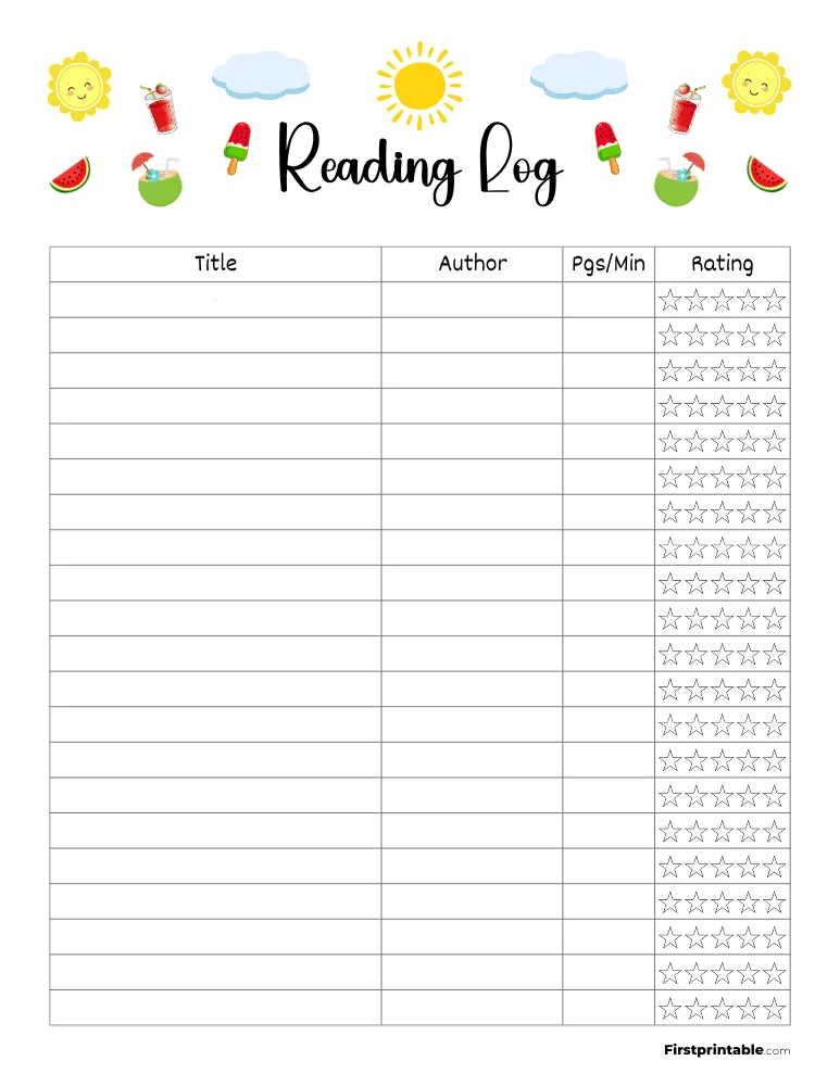 Printable Reading Log Template 30