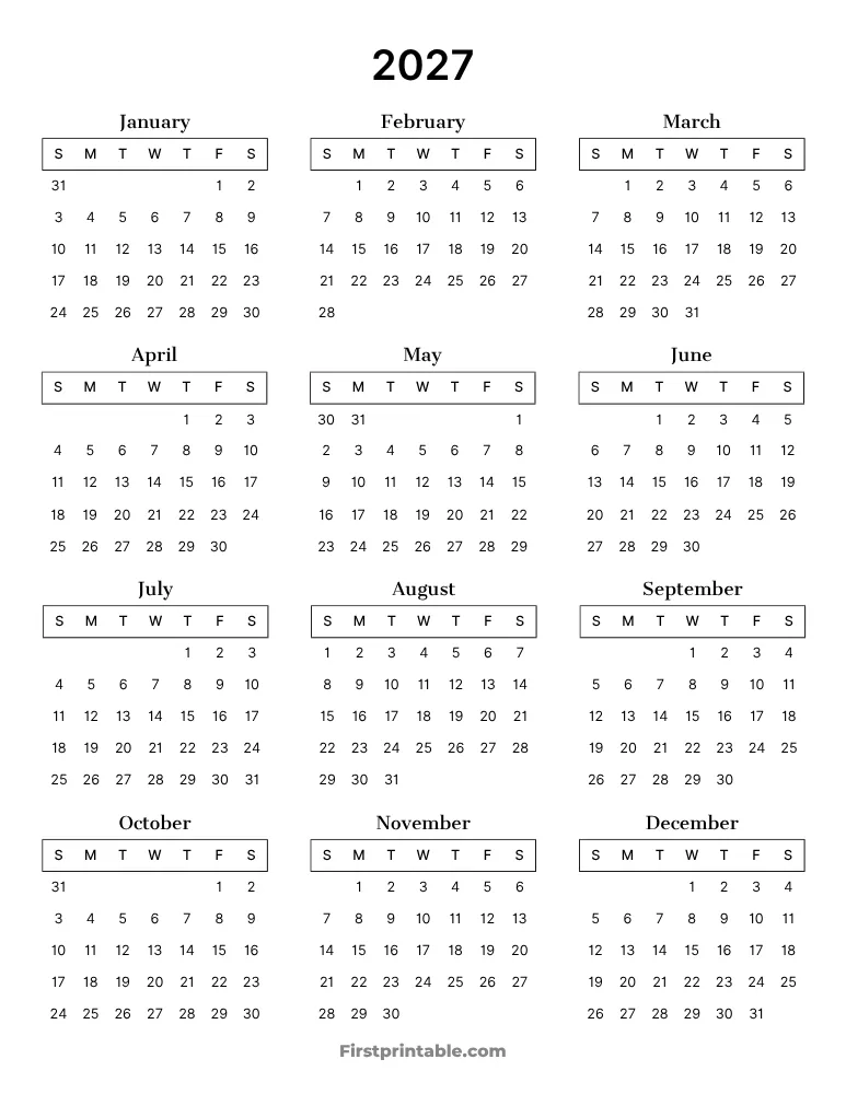 Year Calendar 2027