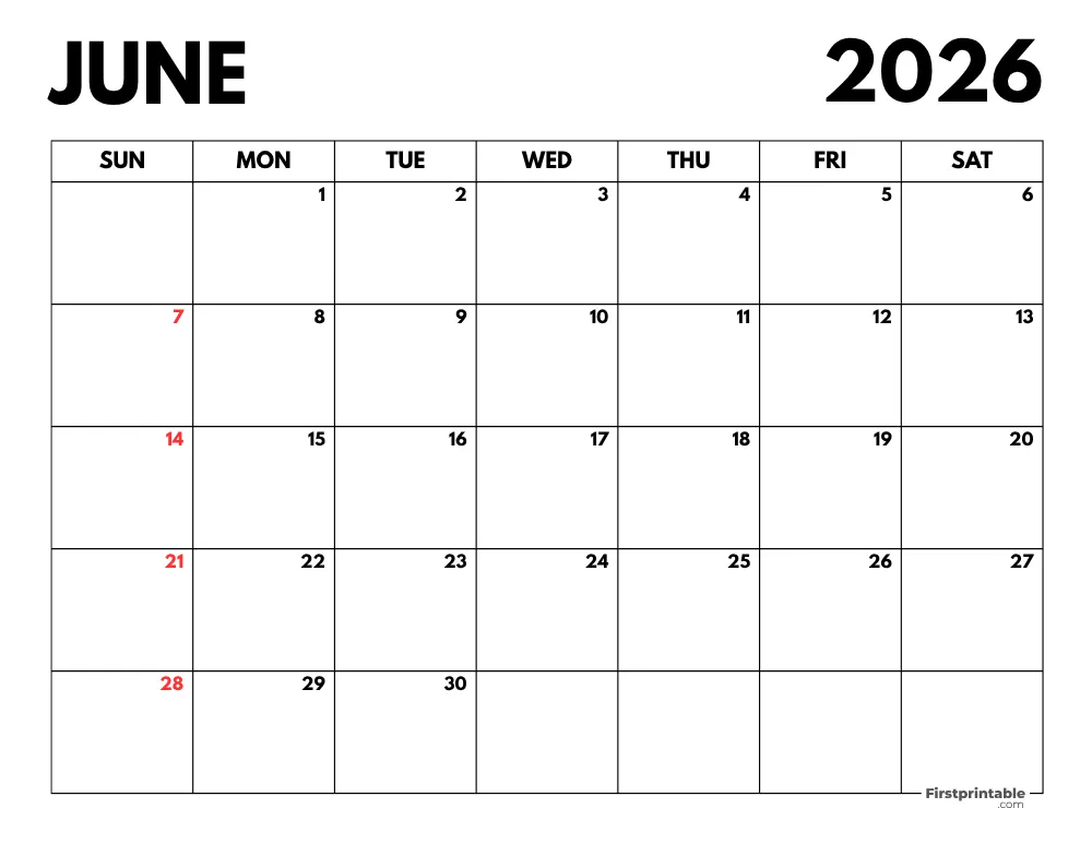 2026 June Calendar