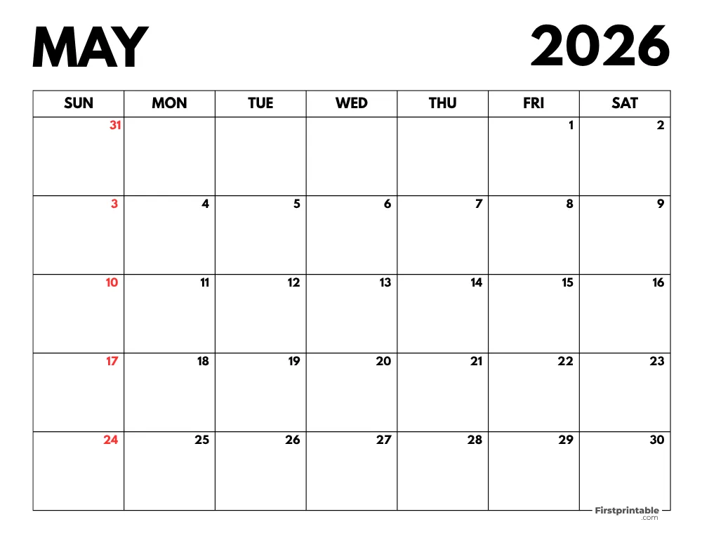 2026 May Calendar