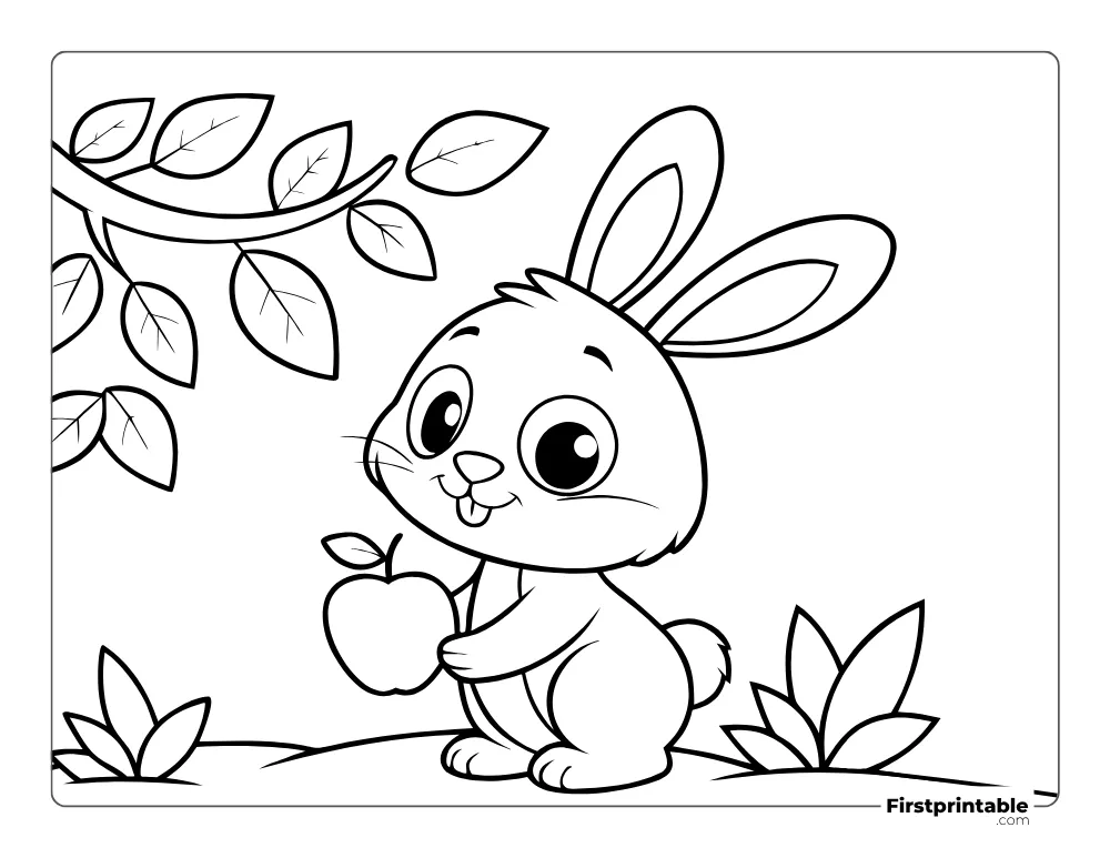 Bunny with Apple Coloring Page