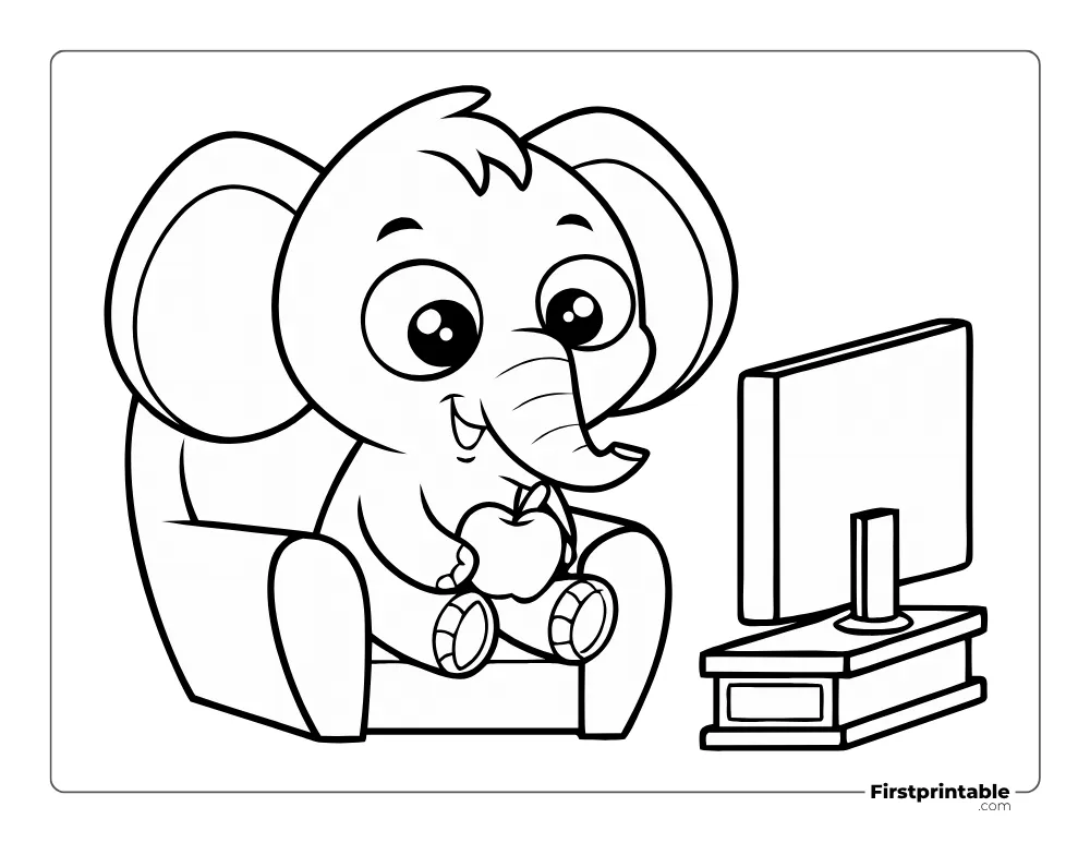 Elephant with an Apple Coloring Sheet