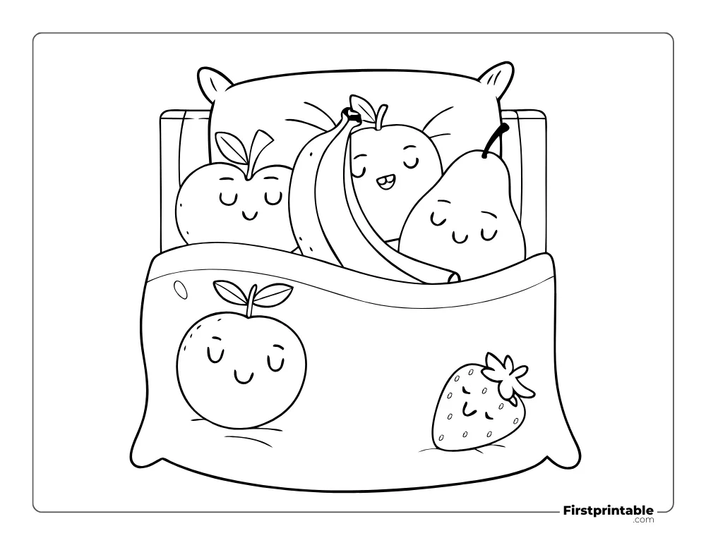 An Apple and Friends Sleeping Coloring Page