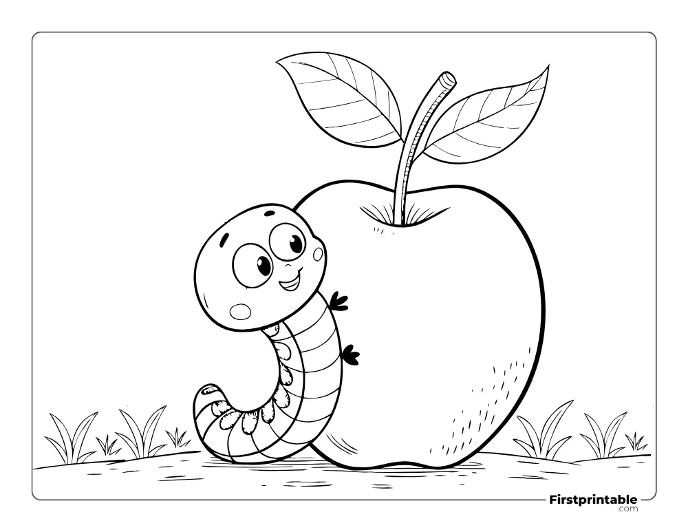 Cute Worm Peeking out of Apple