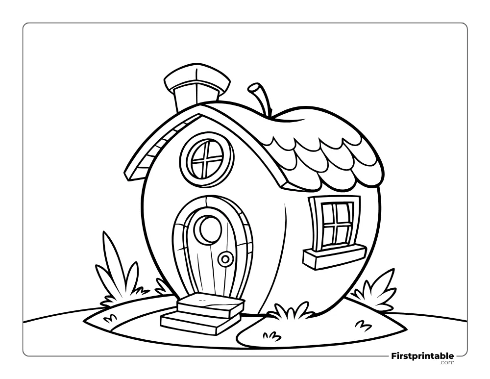 Cute Apple Shaped House Coloring Page for Kids