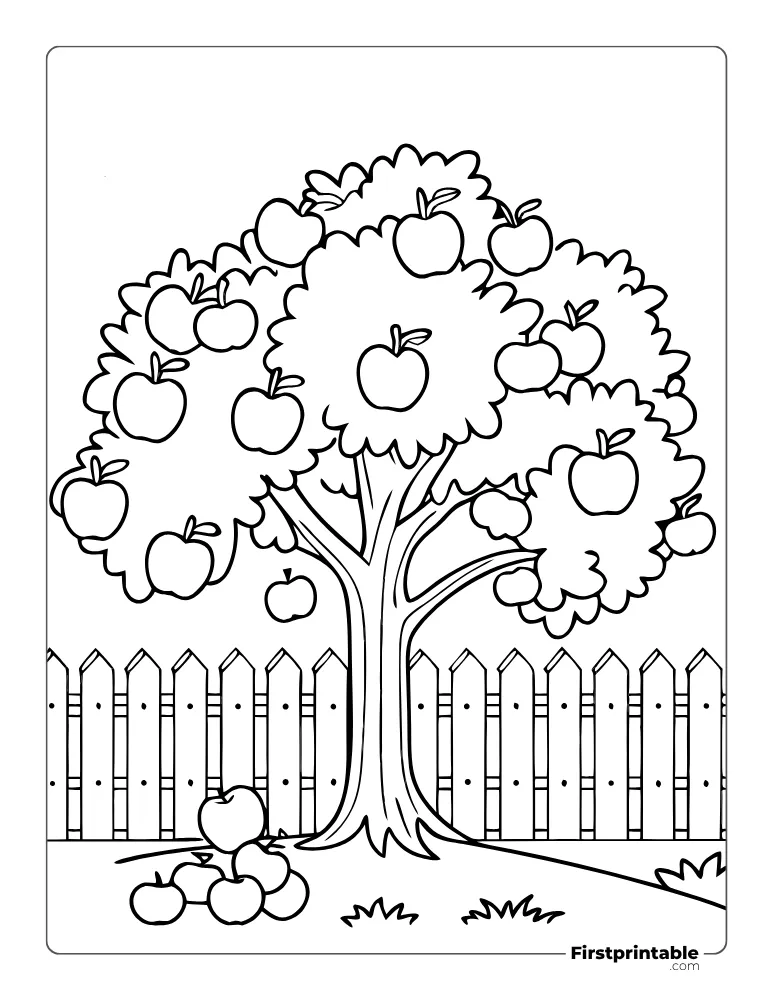 Falling Apples from the Tree - Coloring Page