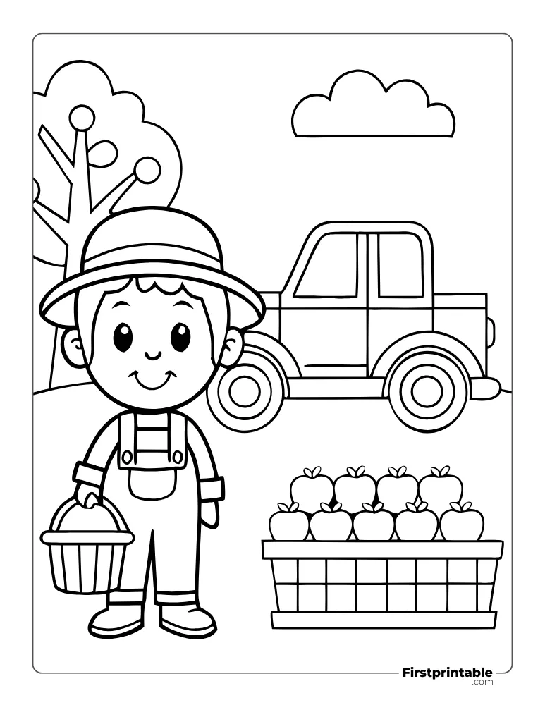 Apple Vendor at Market Coloring Page