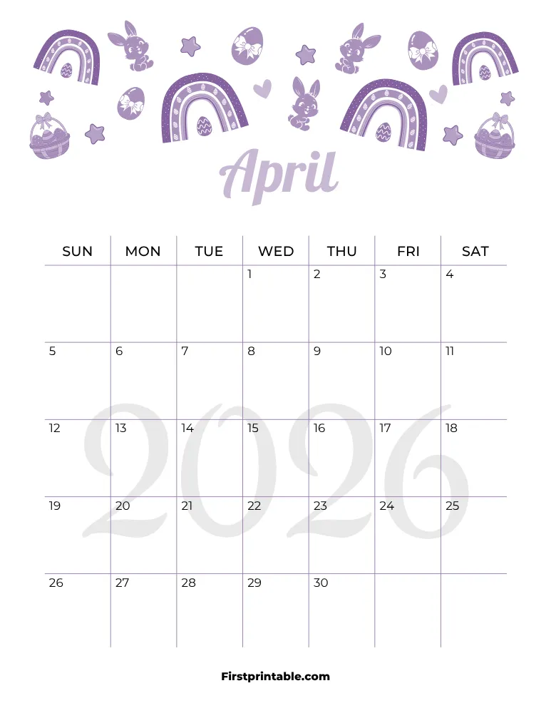 April Calendar 2026 Easter Template 06