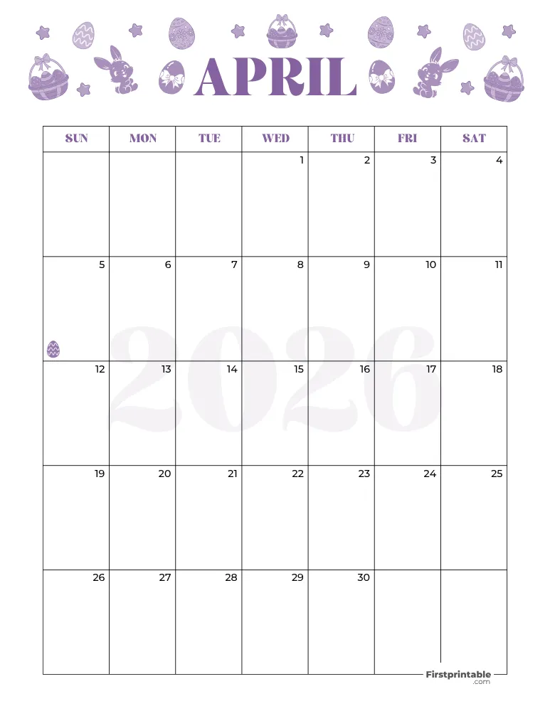 April Calendar 2026 Easter Template 07