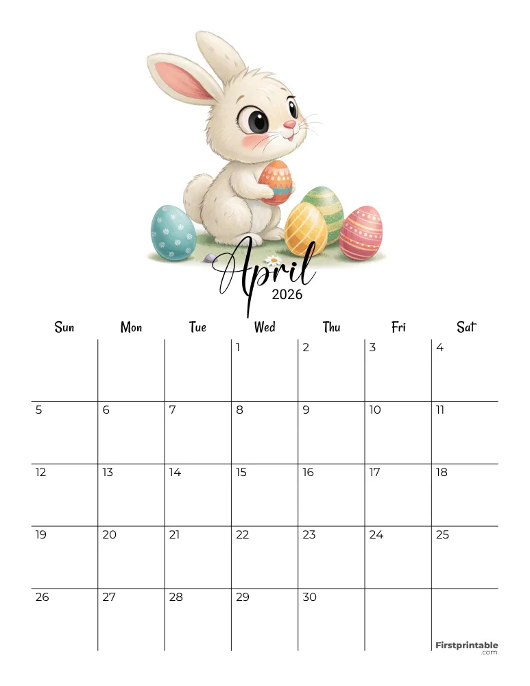 April Calendar 2026 Easter Template 08