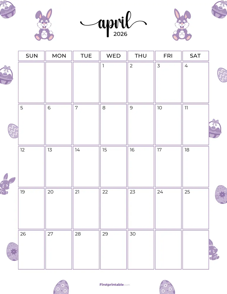 April Calendar 2026 Easter Template 09
