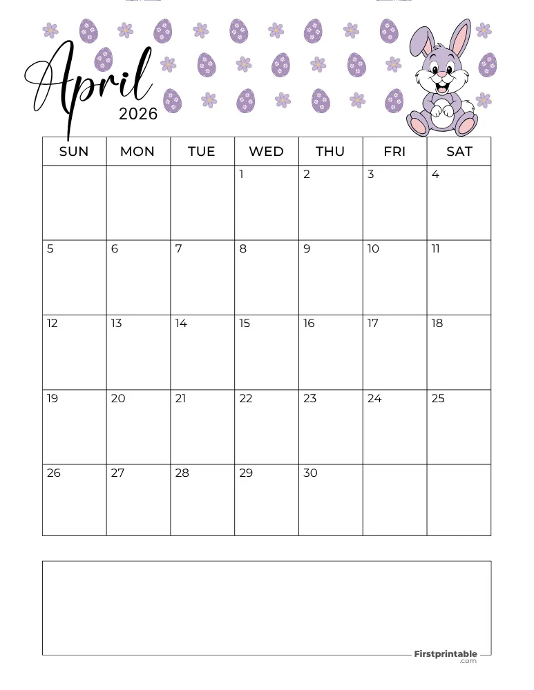 April Calendar 2026 Easter Template 10