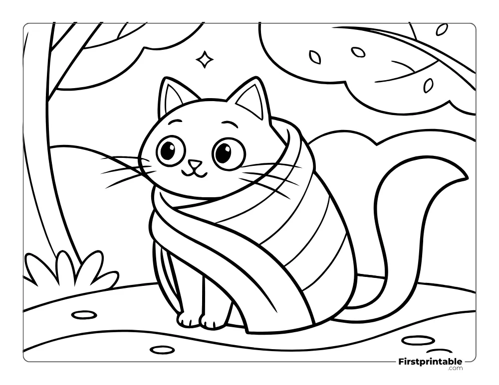 Cute Cozy Cat to Color for Kids