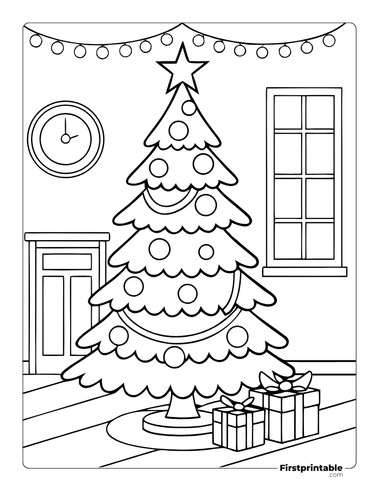 Cozy Christmas Tree Coloring Page