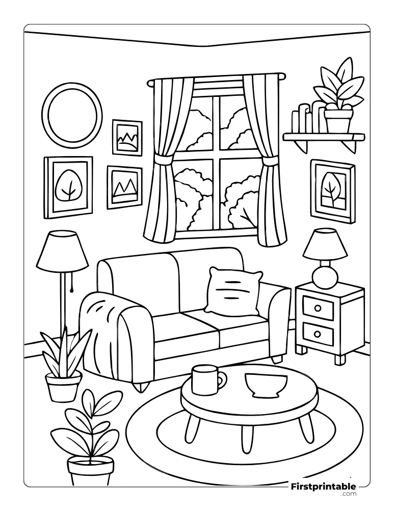 Cozy Relaxing Living Room to Color