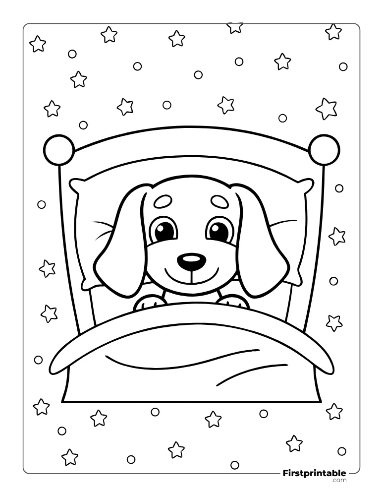 Cozy Dog Bedtime Coloring Page