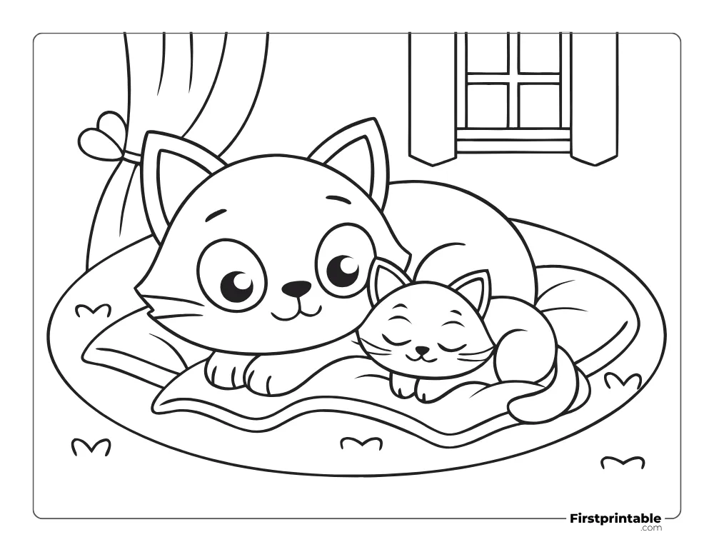 Kawaii Cozy Cats Coloring Page